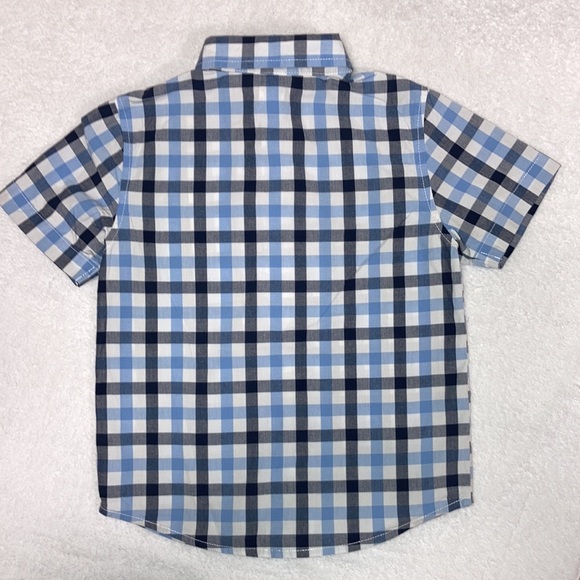 Gymboree navy light blue white plaid short sleeve button down small 5/6 - Picture 5 of 6